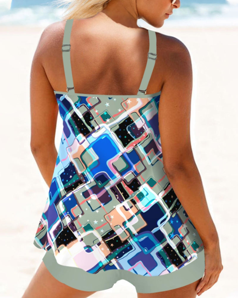 Tankini-Badeanzug mit Farbblock-Print
