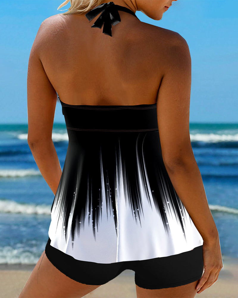 Bedruckter neckholder-tankini-badeanzug mit schnürung