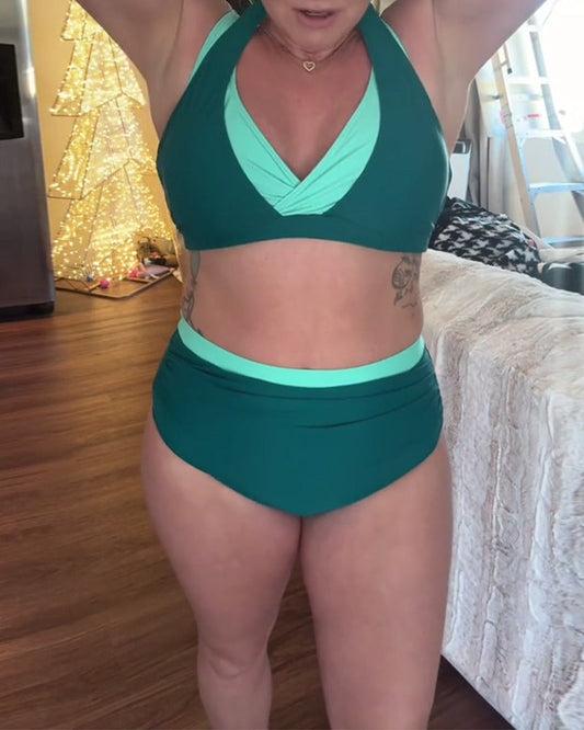 Bikini Zwei-Teilig Kontrast Halterneck BH